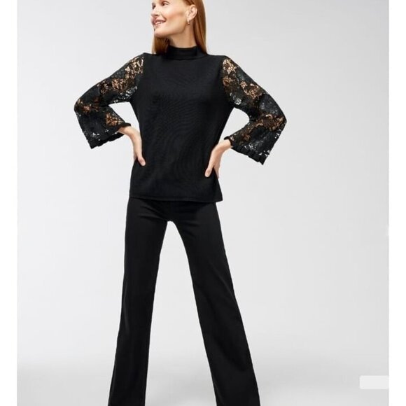 Chico's Crochet Lace Sleeve Black Pullover Sweater Size XL - Picture 4 of 12